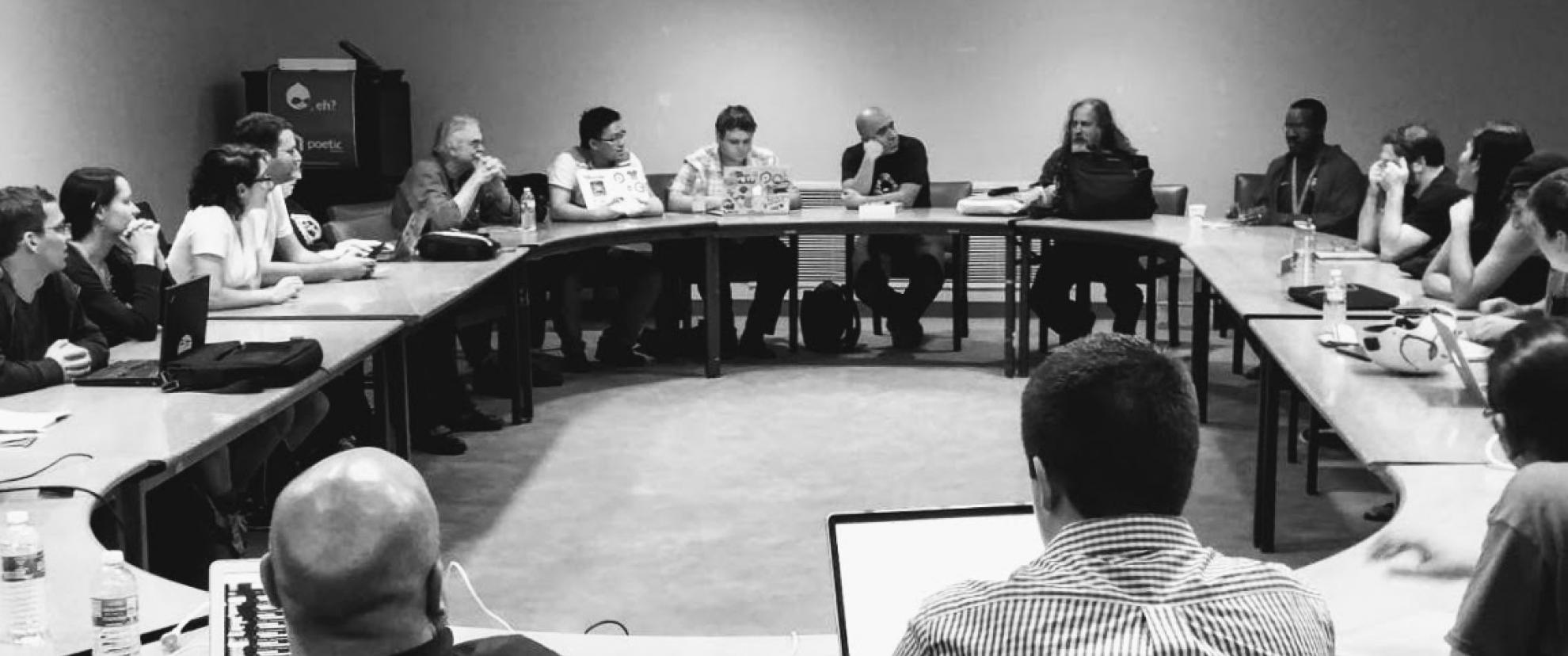 Richard Stallman speaking at the Aegir Summit.